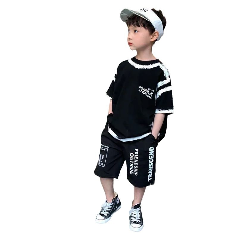 Boys' short-sleeved summer pure cotton 2026 new children's clothing, summer fashion, internet-famous, street-blowing half-sleeved top for big boys Item Picture