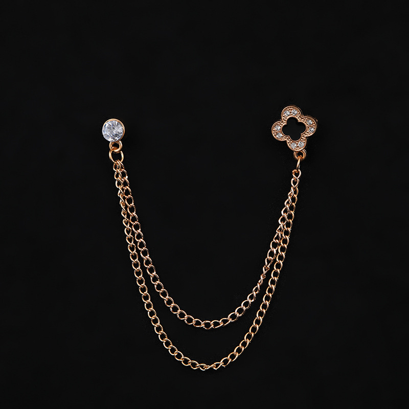 欧美男女胸针英伦风西服链条个性外套徽章气质别针brooch镶钻设计