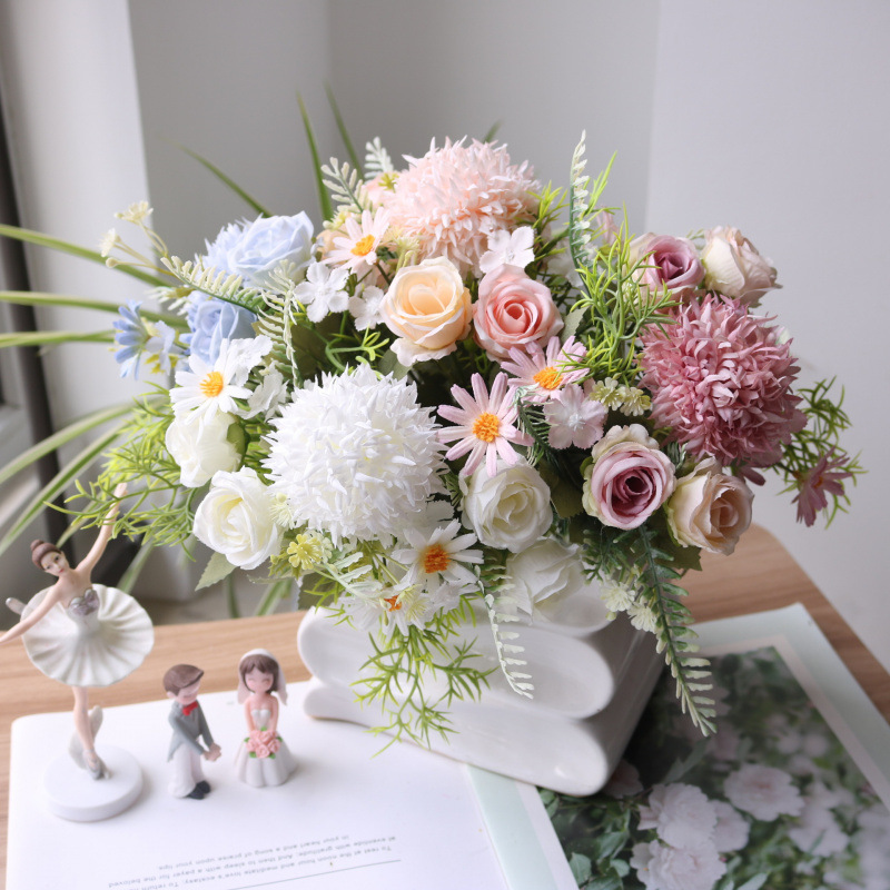 仿真花刺球玫瑰组合森系田园雏菊小把束家居装饰手工帽子头饰配件