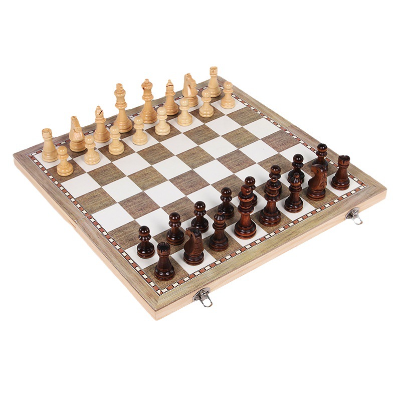Solid wood three-in-one chess foldable competitive teaching and educational board game toys, cross-border exclusive supply, factory direct sales Item Picture