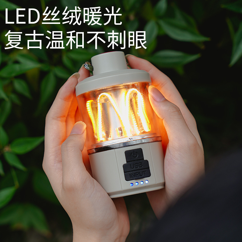 2023 New cross-border portable multi-functional camping lamp, outdoor tent lamp, tungsten filament lamp, USB charging