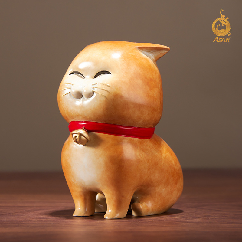 厂家直销黄铜摆件《来福》铜工艺品家居饰品猫咪桌面治愈摆件礼物