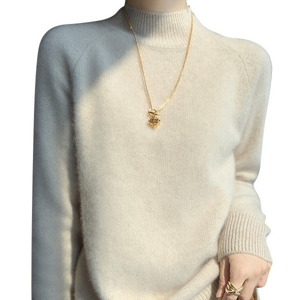 Seven-needle thickened semi-high-neck cashmere sweater for women, new autumn and winter style, skin-friendly and warm off-the-shoulder cashmere knitted sweater base layer Item Picture