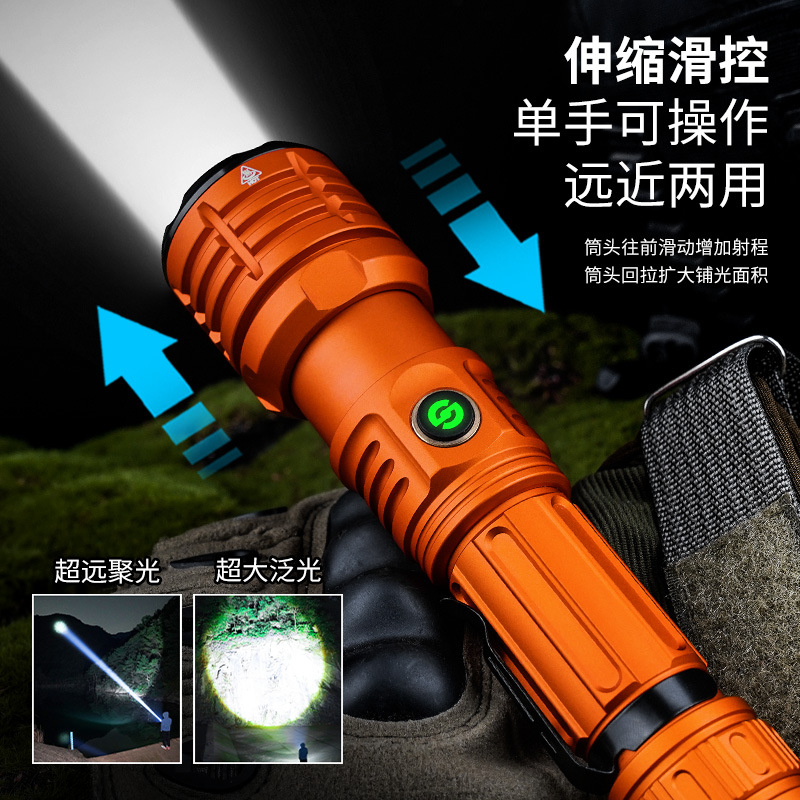 跨境新款白激光超亮强光LED照明手电筒变焦充电户外远射大功率产品图