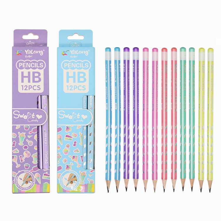 Yalong Cross-border Cute Student Triangle Pole Popular HB Pencil Set with rubber top suitable for student writing