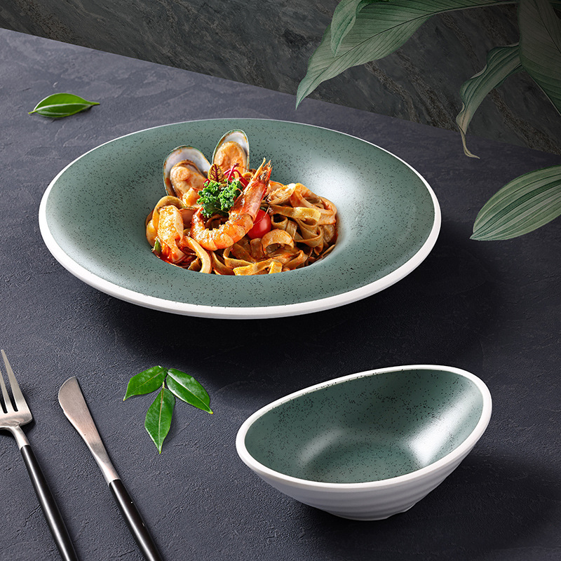 Customized commercial Chinese fast food restaurant self-service small bowl dish melamine set, school cafeteria fast food plate, compartments plate
