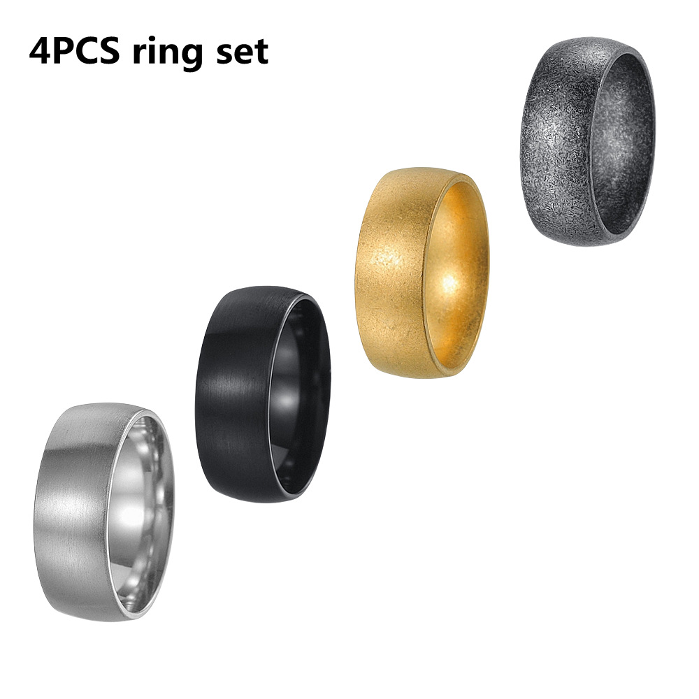Simple and fashionable jewelry ring set, brushed sandblasted retro aged ring 4PCS ring set wholesale