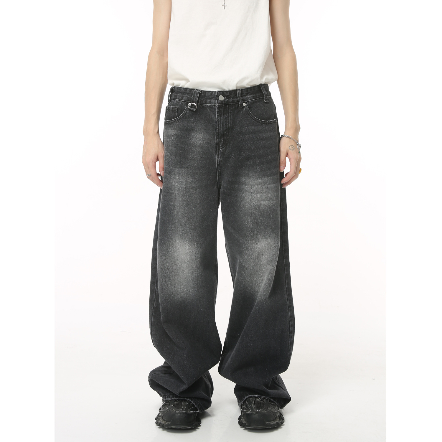 MTLCLOTHES男装|2023夏款新品美式复古阔腿拖地宽松ins牛仔长裤