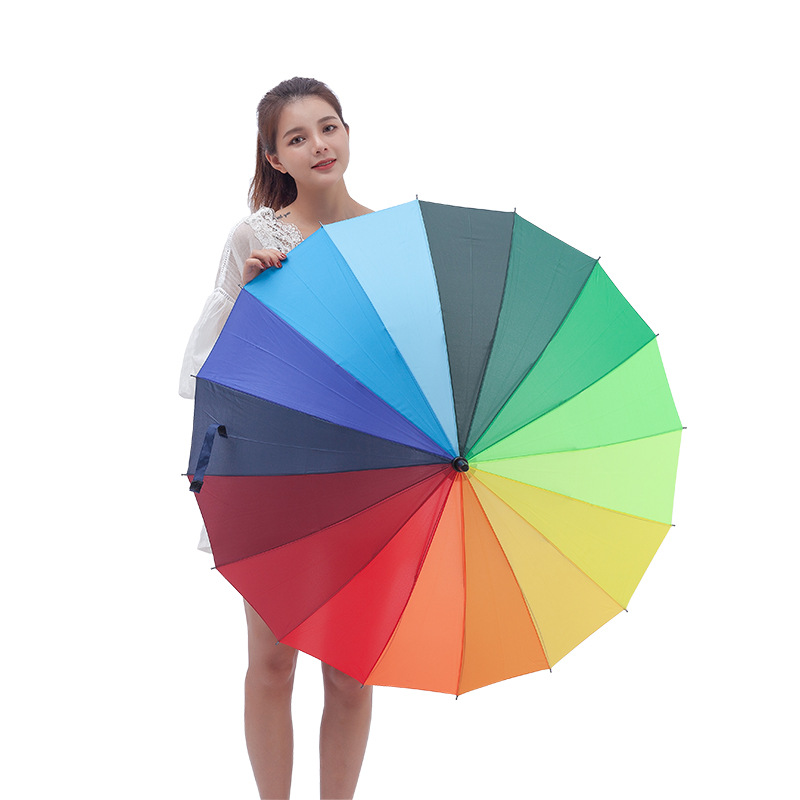 Wholesale 16K Korean creative bump fabric rainbow umbrella, long-handled straight pole automatic umbrella, advertising umbrella, can be used as LOGO Item Picture