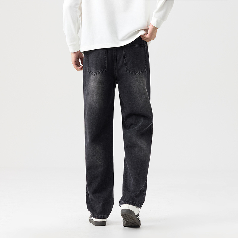 2025 Autumn/Winter new style jeans, men's American-style washed straight-leg wide-leg pants, teen fashion brand loose long pants