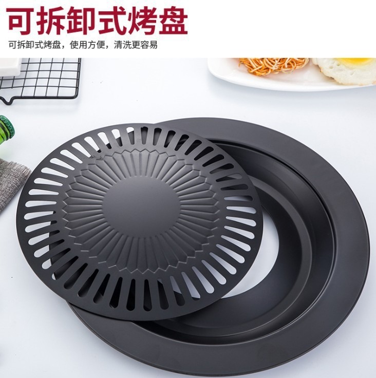 跨境韩式烧烤盘烤肉盘卡式炉烤盘家用不粘圆形煎烤盘加厚源头厂家