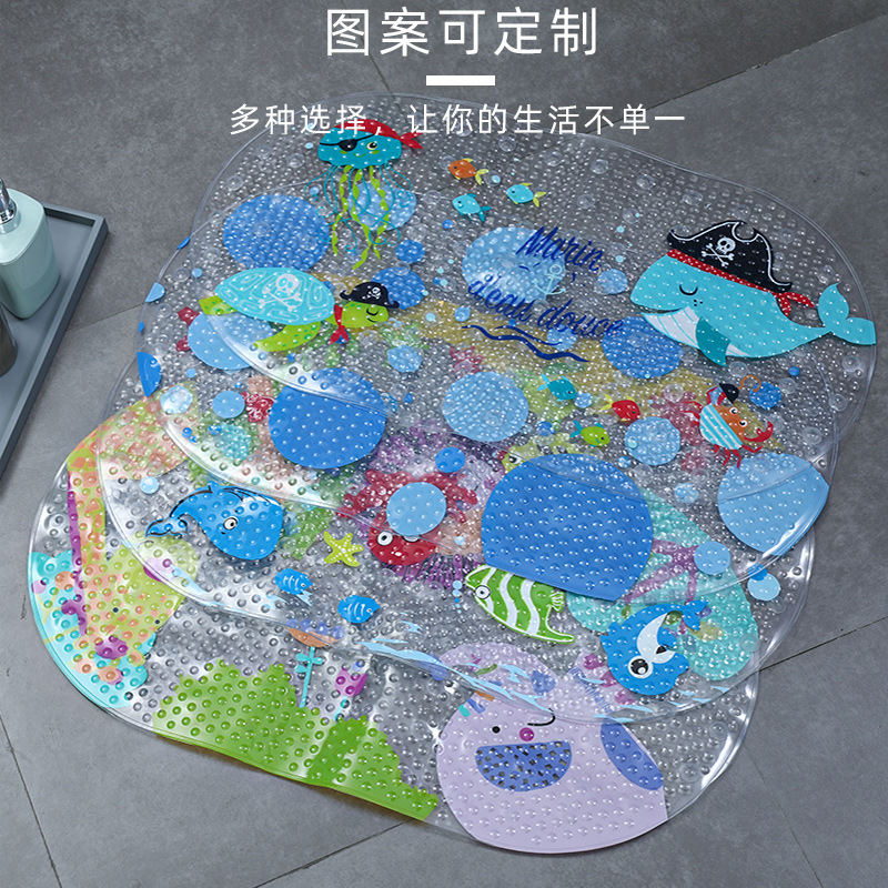 厂家定制覆膜儿童卡通PVC浴室防滑地垫脚垫吸盘防水淋浴房浴缸垫