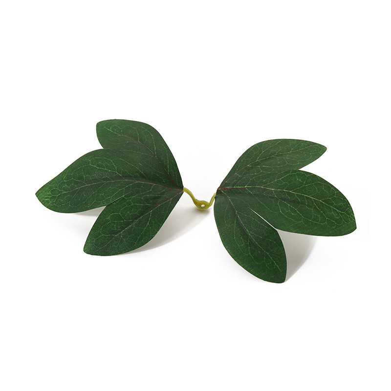 厂家直销仿真丝印2叉牡丹叶仿真植物批发假植物拍摄道具家居装饰白底实物图