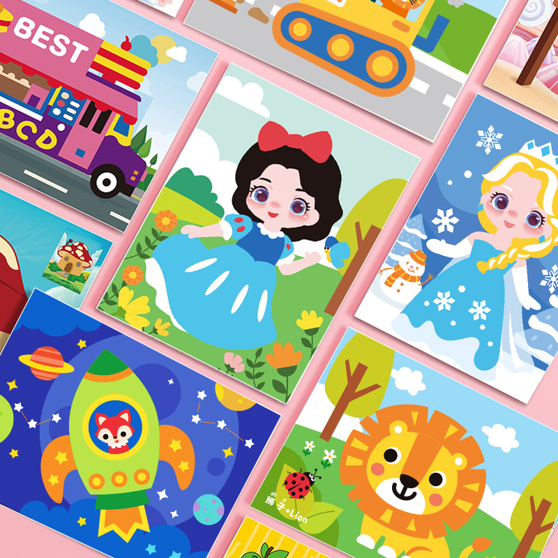 Children's sand painting, colored sand, boys' and girls' diy handicraft, creative toys, educational coloring, scratch paper, princess style details Picture