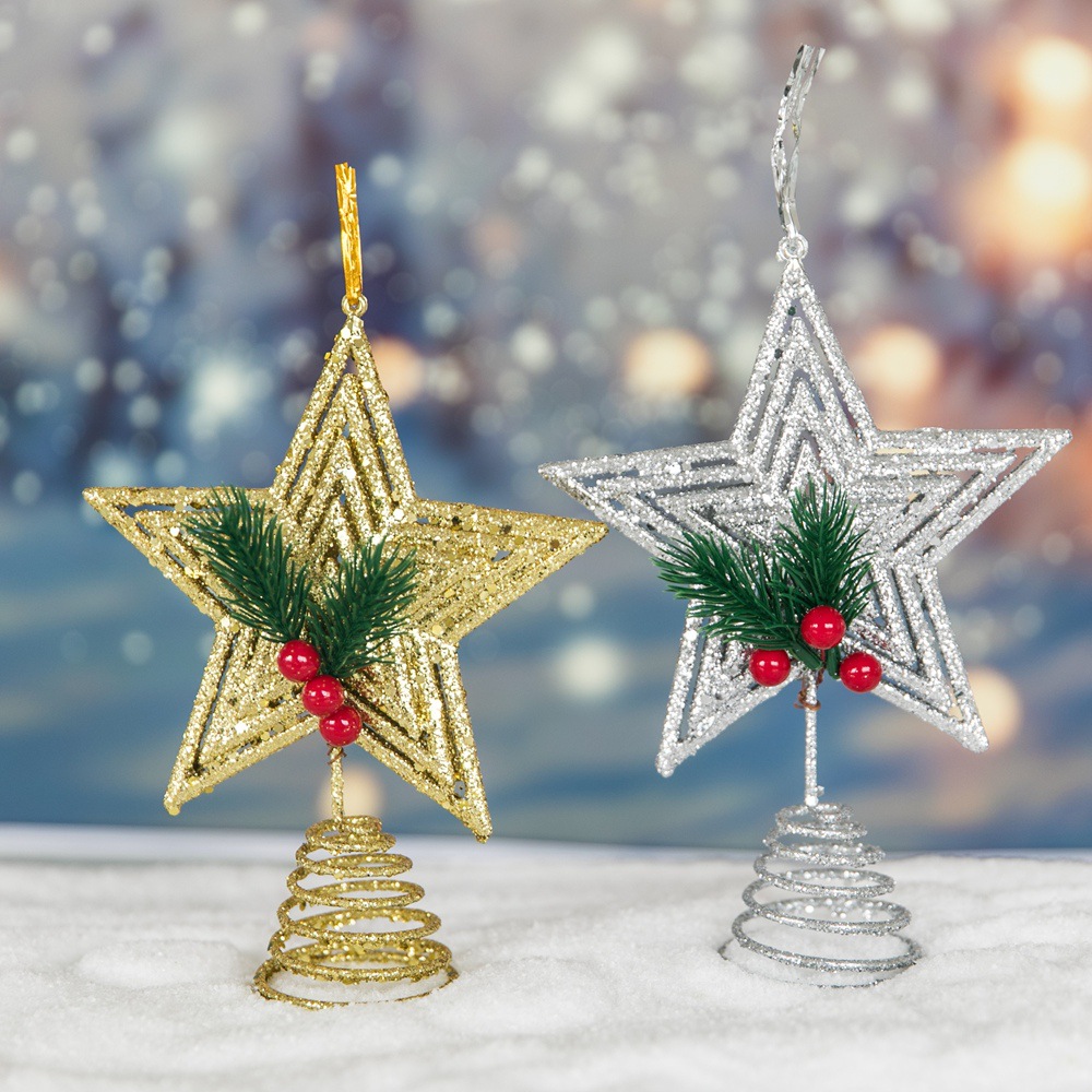 跨境新款圣诞树配饰树顶星五角星星商用布置圣诞节装饰品家用