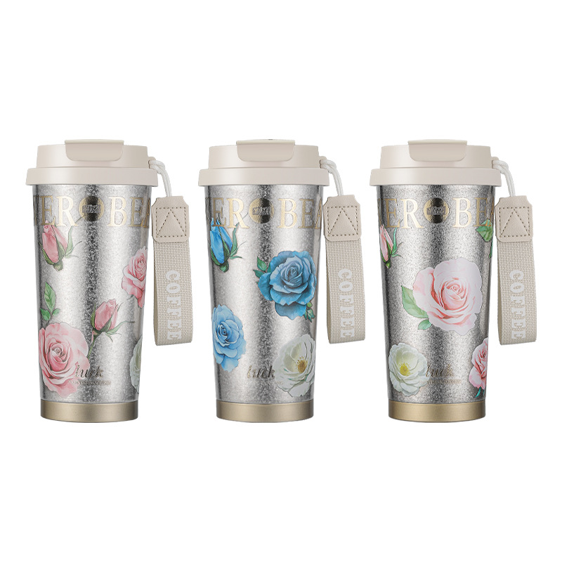 The new double-drink Lily of the valley coffee cup has a high appearance level, a pure titanium inner liner, a thermos cup, and is portable and portable with a straw Item Picture
