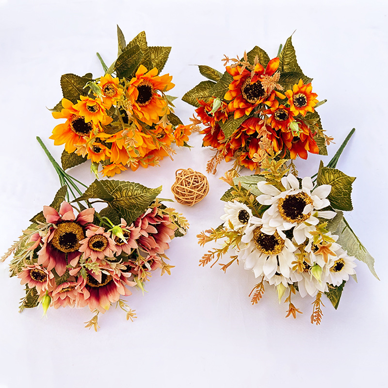 Autumn-colored artificial flowers, sunflowers, daisies, artificial flowers, wedding, home, hotel decoration, country-style artificial flower bouquets Specification image