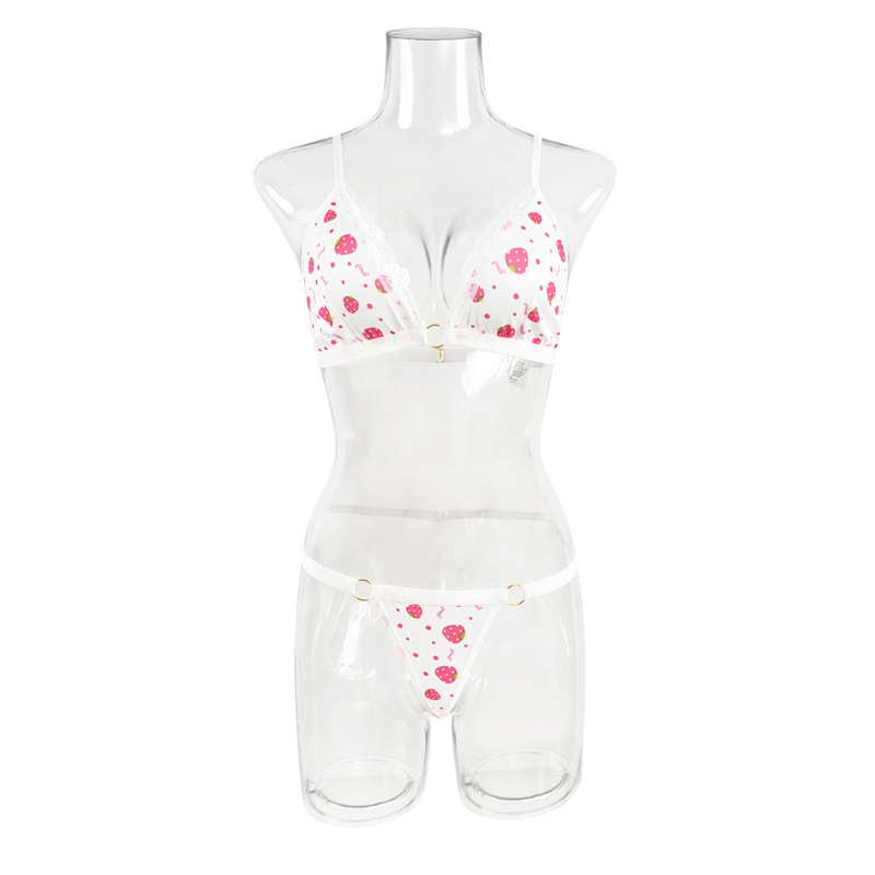 European and American cross-border summer sexy underwear mood bra set Tempting Strawberry cute three-point set wholesale 259 Item Picture