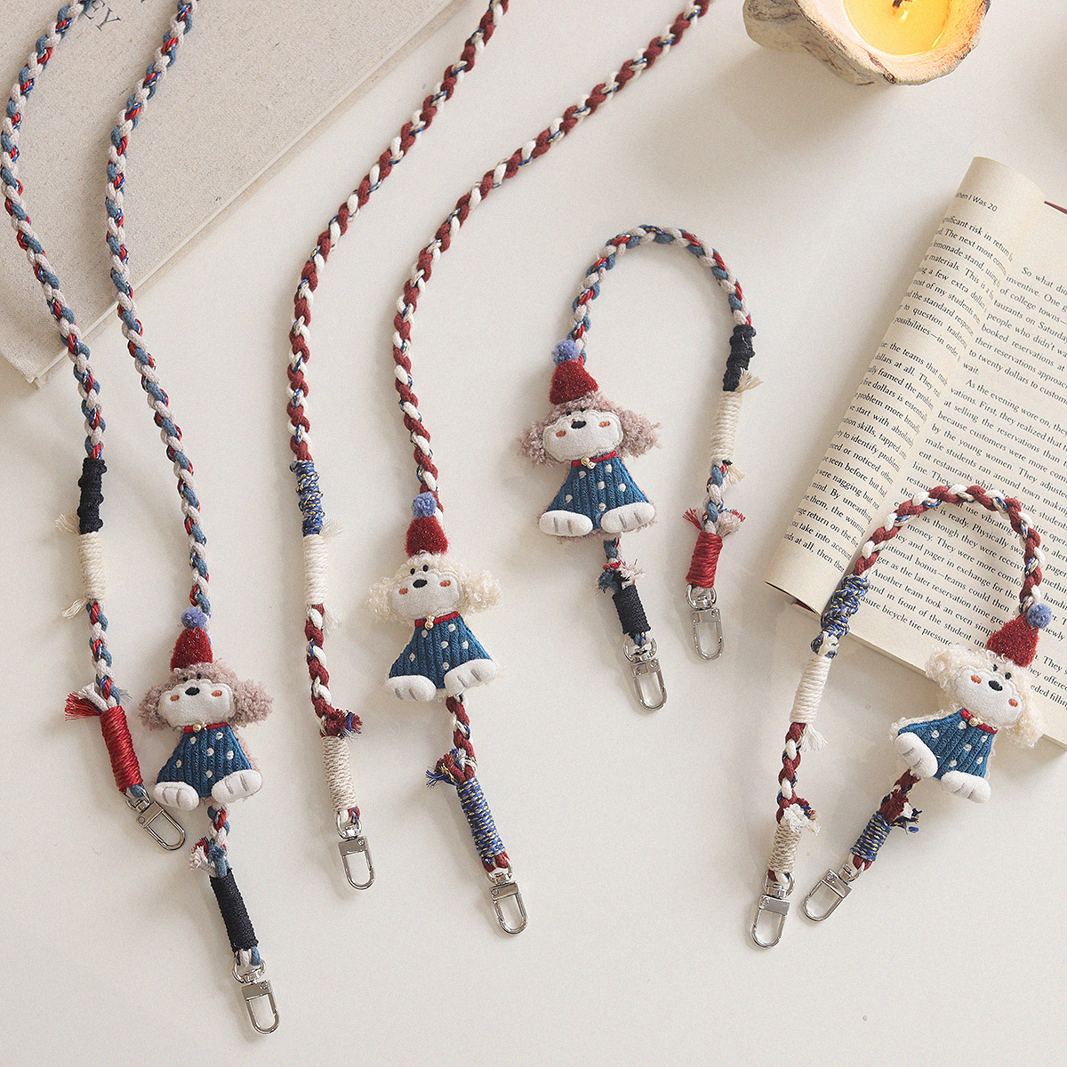 2026 New cute hand-woven mobile phone lanyard, retro trendy toy dog crossbody neck strap, women's style
