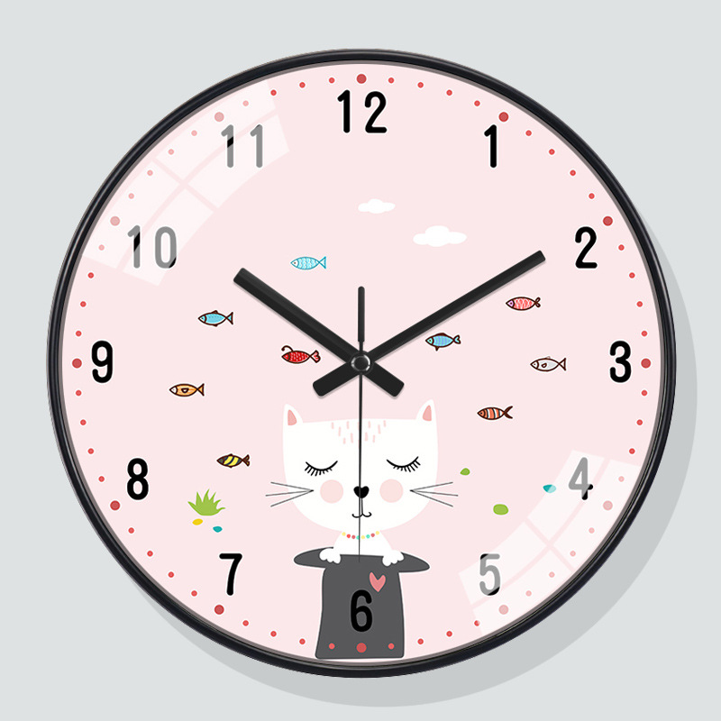 Silent children's room wall clock, cartoon cute clock for girls' and boys' bedrooms, Nordic simple living room clock without drilling