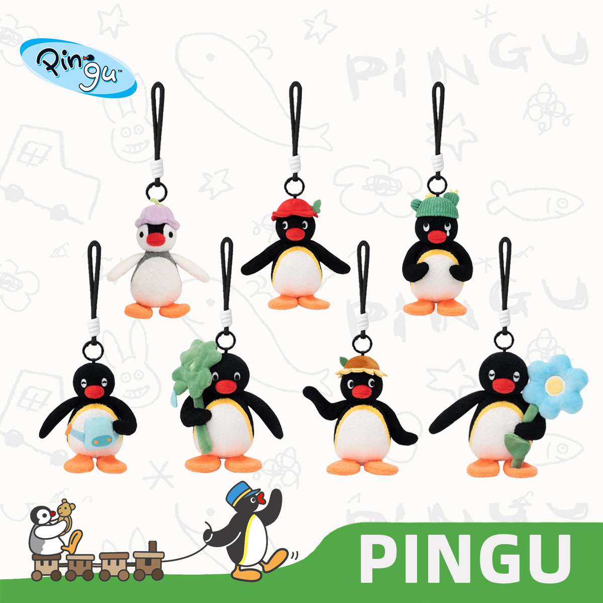 Genuine Pingu Classic Penguin Family Flower Language Series plush toy backpack pendant Keychain pinga pendant