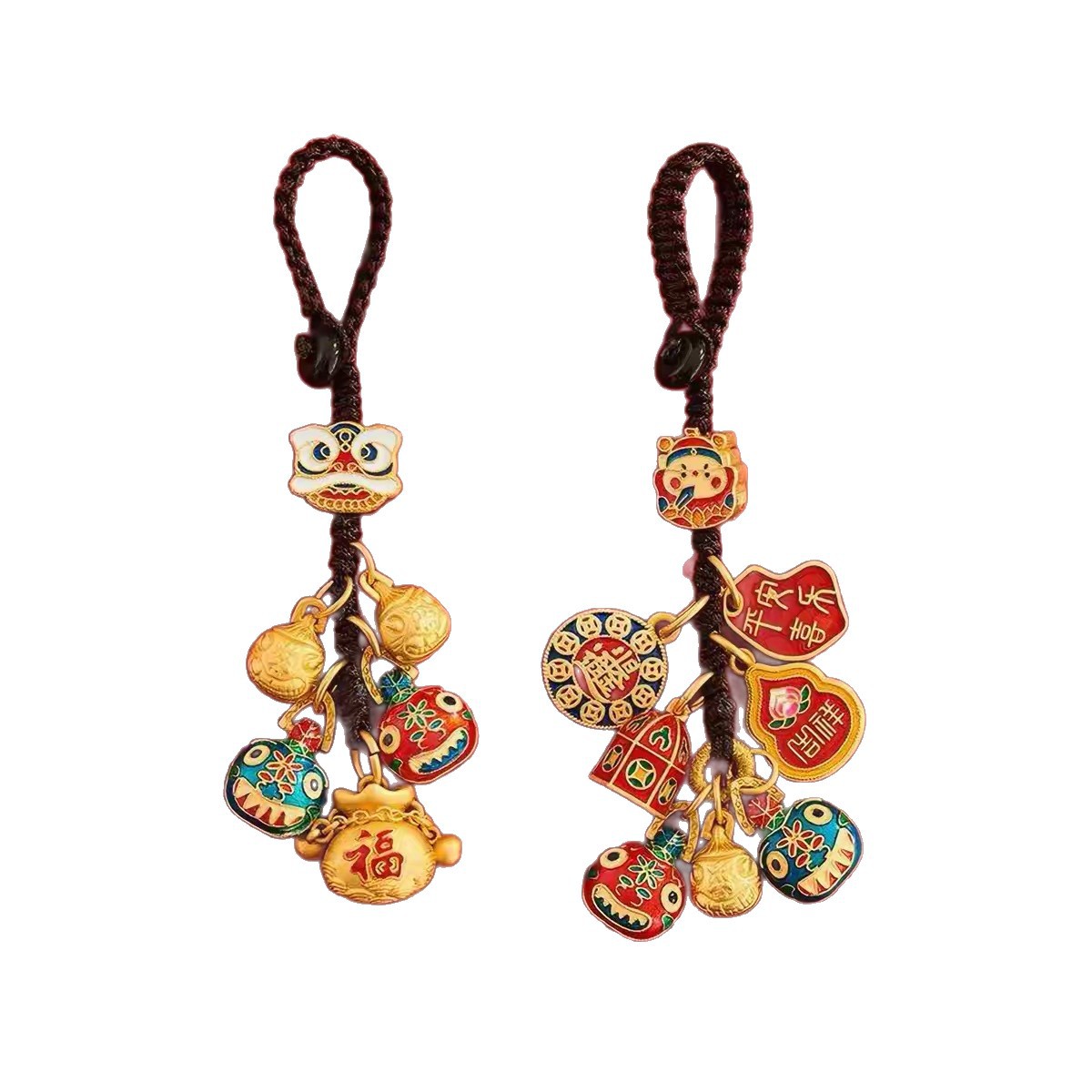 New keychain, sand gold God of Wealth mobile phone chain, family of three to bring good fortune and devour gold beast car key chain pendant Item Picture