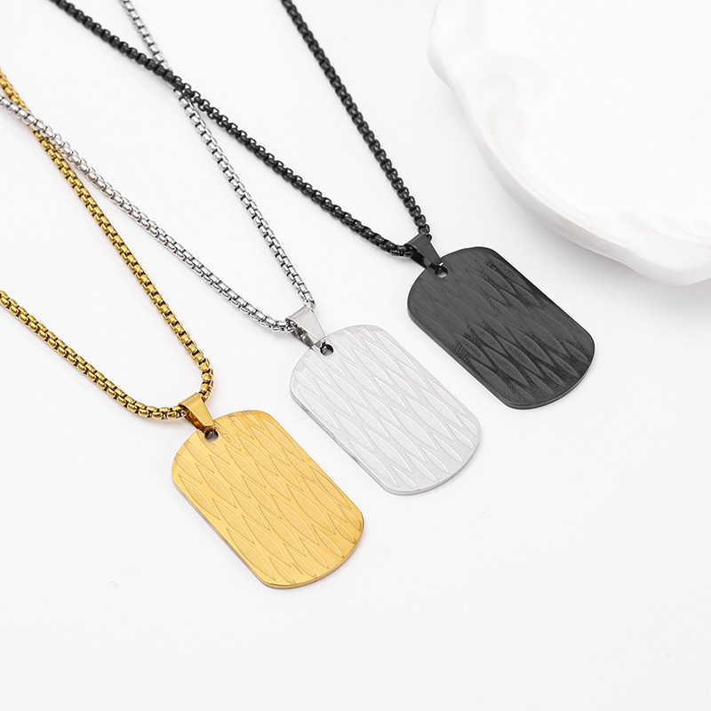 European and American accessories: Stainless steel water ripple military brand geometric square pendant necklace, cross-border light luxury European and American military brand necklace details Picture