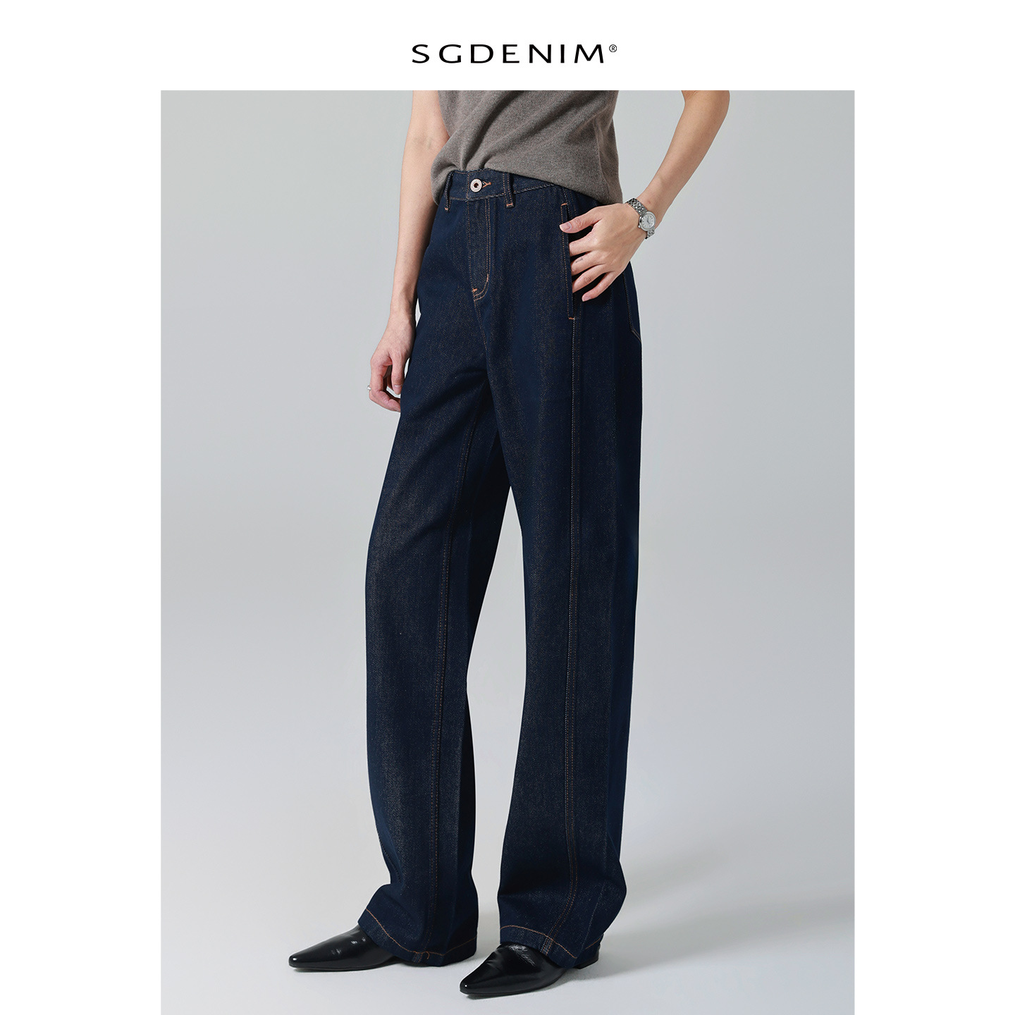 Spring Denim/Slightly curved high-waisted jeans for women, loose and wide-leg, original color 2026 Spring new style, elegant and slimming details Picture