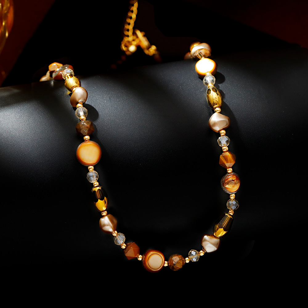 Hyacinth Meirad-style tiger's eye long beaded necklace women's accessories 2025 Douyin Hit light Luxury sweater chain