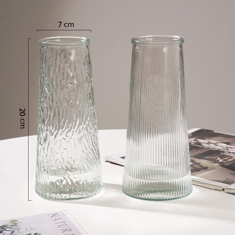 Cono cubo jarrón de vidrio nórdico ins viento simple gran tamaño transparente agua regado rico bambú escritorio sala de estar arreglo floral details Picture