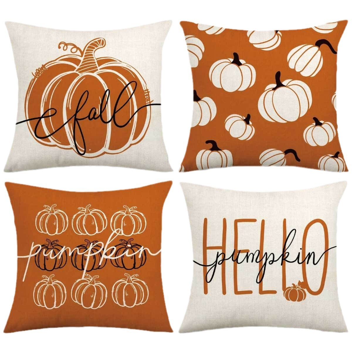 新款抱枕秋季南瓜系列文字橙色单面印花感恩节家居沙发抱枕套批发