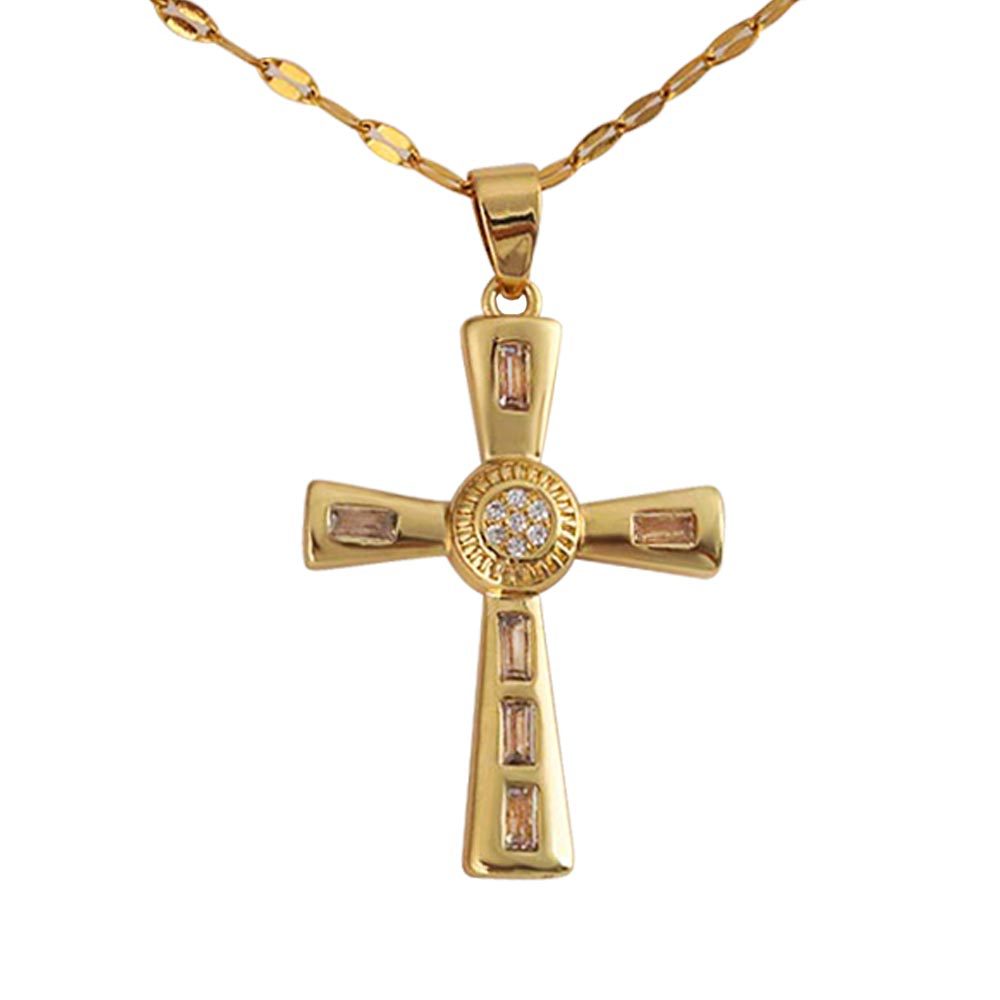 A popular retro cross necklace for men and women in Europe and America, a fashionable copper-plated real gold slightly inlaid zircon pendant accessory Item Picture