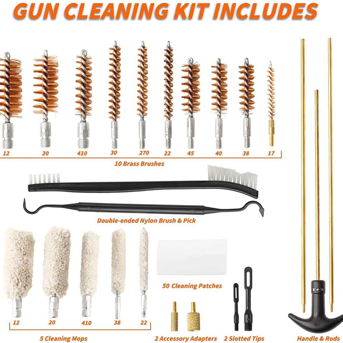 Jujian Cross-border 25-piece GK08 gun barrel brush, copper wire cotton brush, wooden box set, cleaning and gun cleaning tools, aluminum box gun brush details Picture