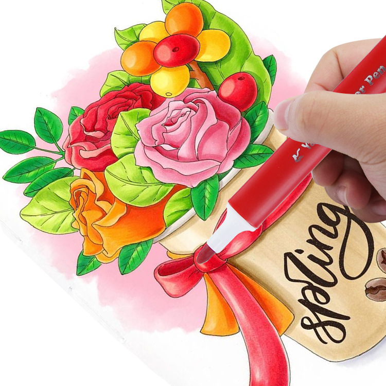 雅隆跨境热卖绘画耐用彩笔三角杆艺术用品水彩笔学校文具细节图