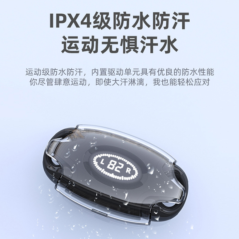 Cross-border transparent digital display E88 Bluetooth earphones, in-ear TWS non-in-ear sports wireless air conduction earbuds Specification image