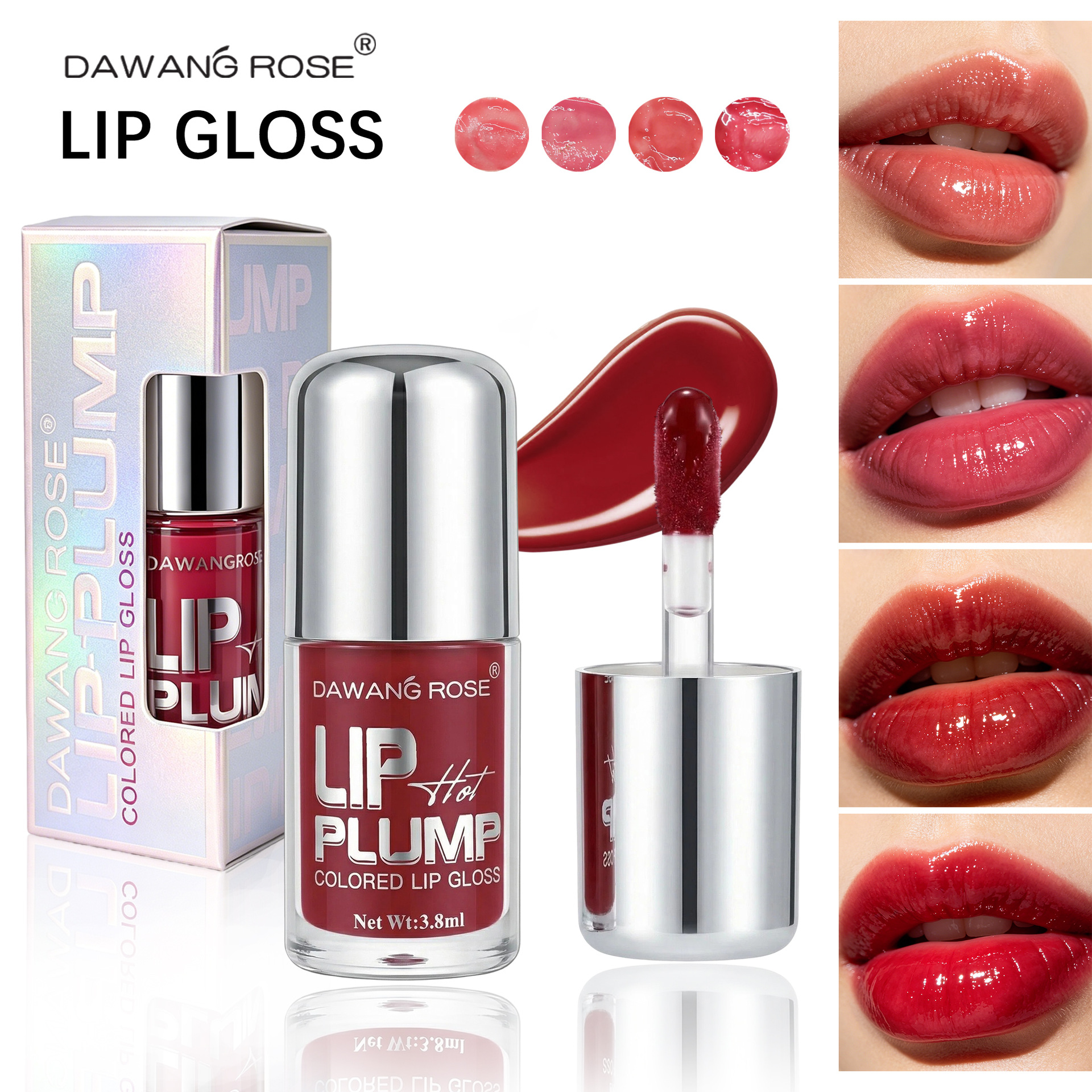 DAWANG ROSE Cross-border Exclusive Mirror Glass Lip Gloss moisturizes without drying out, European and American makeup color-changing lip gloss lasts for a long time without fading