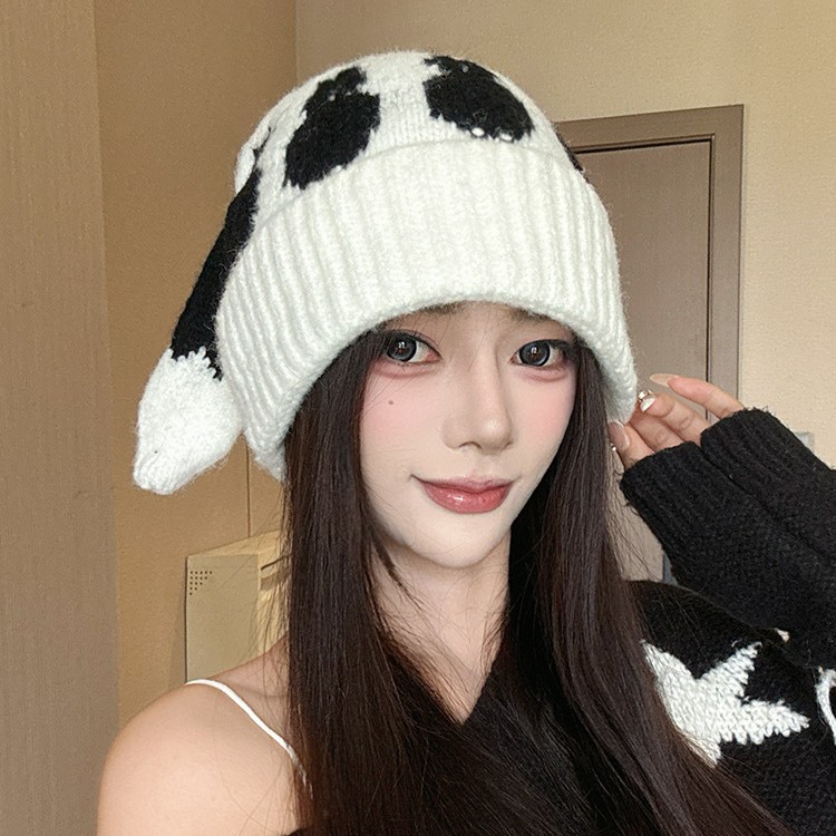 Woolen hats, children's autumn and winter warm headscarves, cold hats with patterned ears, knitted hats, cute cat tails, winter pullover hats