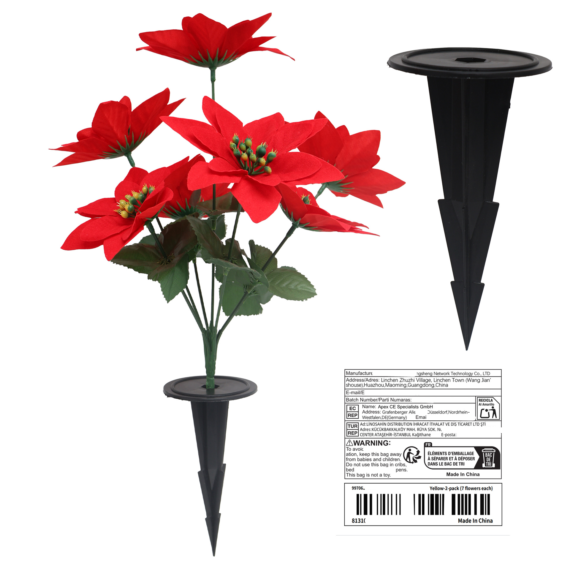 Cross-border Temu Foreign Trade consignment, artificial Christmas bouquets, outdoor floor nails, artificial flowers, Christmas decoration velvet artificial flower factory details Picture