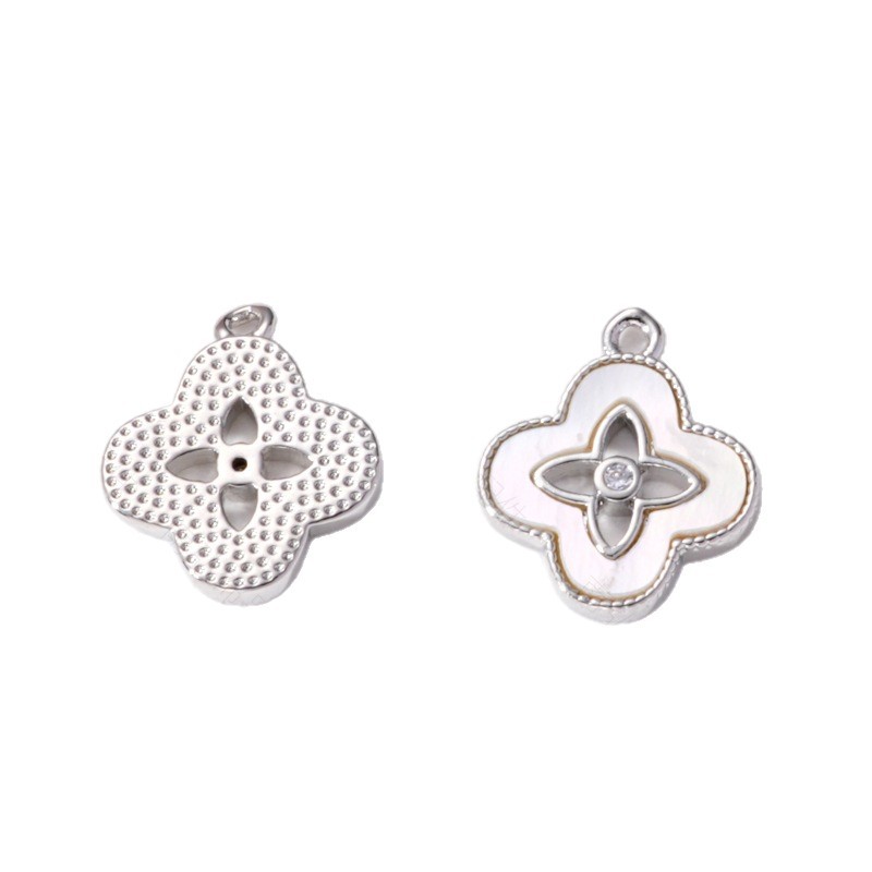 18k real gold color retention, zirconium-inlaid natural mother-of-pearl four-leaf clover pendant, diy handcrafted jewelry, bracelet, necklace accessory Item Picture