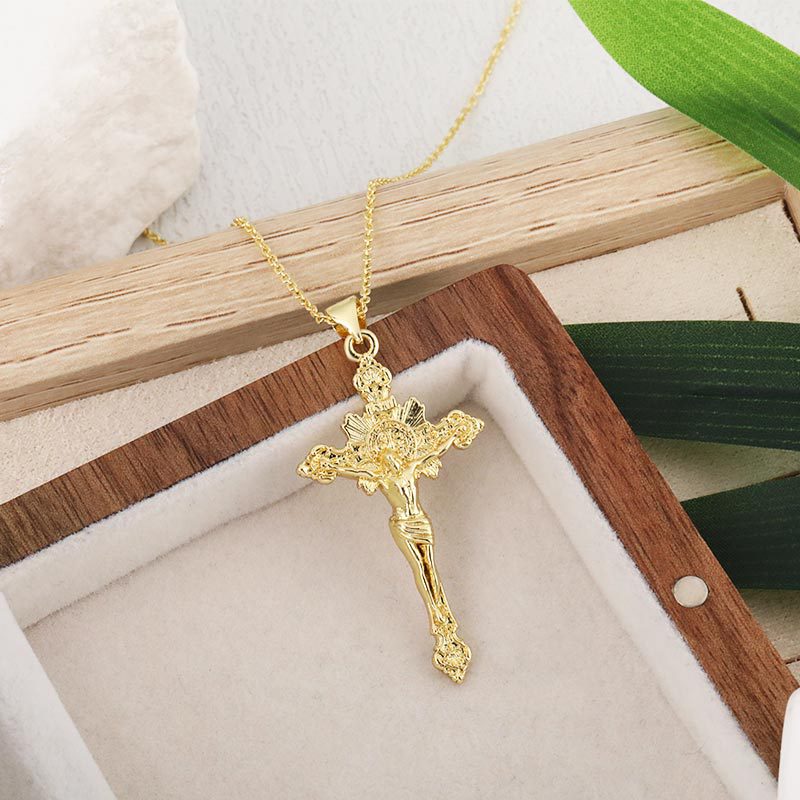 Cross-border best-selling new product: Creative cross necklace with micro-inlaid zircon, unique, original, simple and versatile. Factory wholesale Specification drawing