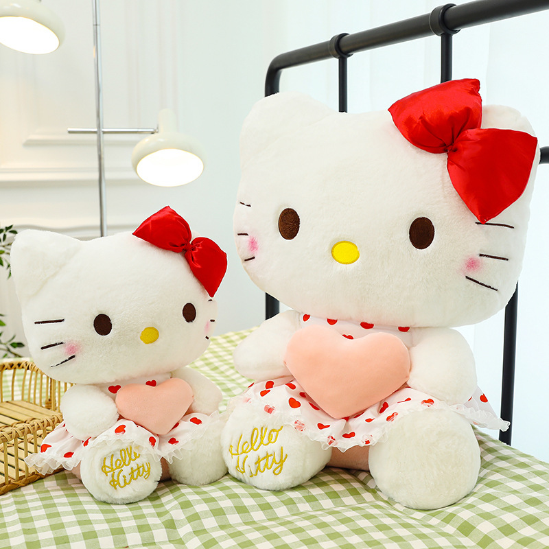 新款抱心KT猫玩偶纱裙hellokitty公仔毛绒玩具凯蒂猫生日礼物批发