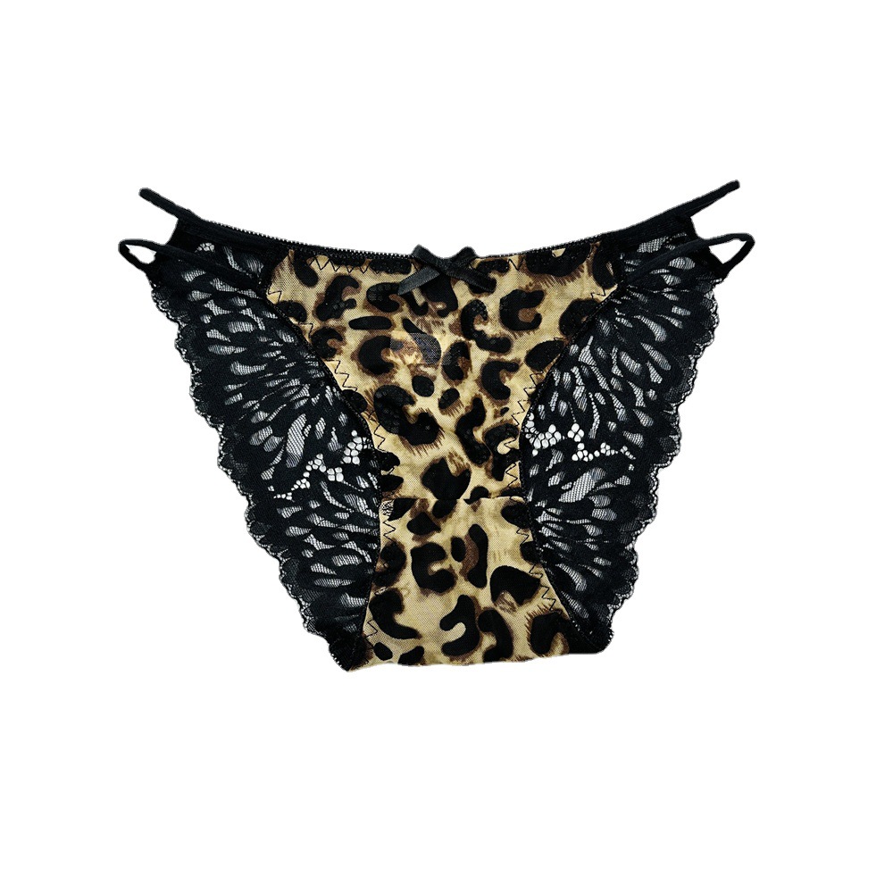 Best-selling women's mesh underwear with sexy thin strap design, comfortable hollowed-out high-elastic low-waist leopard print underwear 7538# Item Picture