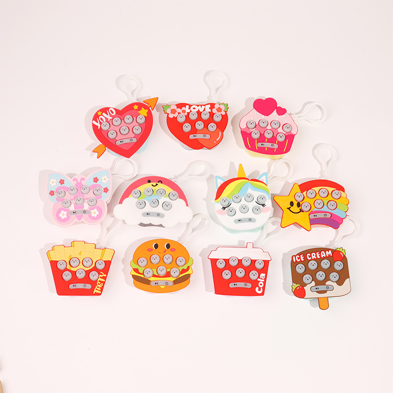 Mini handheld Whac-a-Mole game console, cartoon pattern Whac-a-Mole electronic light-emitting stress-relieving toy keychain Item Picture