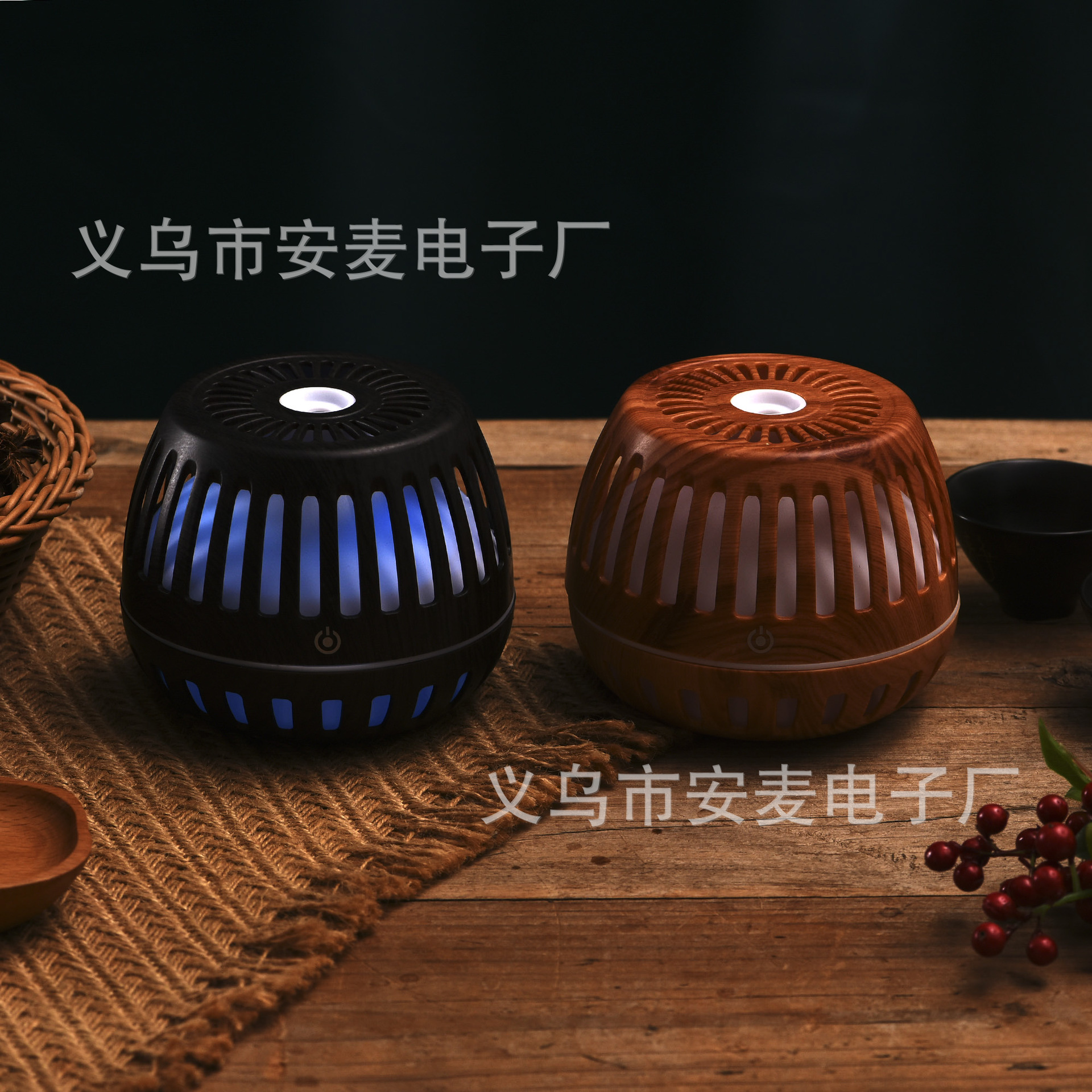 新款木纹加湿器厂家批发家用香薰炉室内摆件可加精油喷雾静谧加湿器