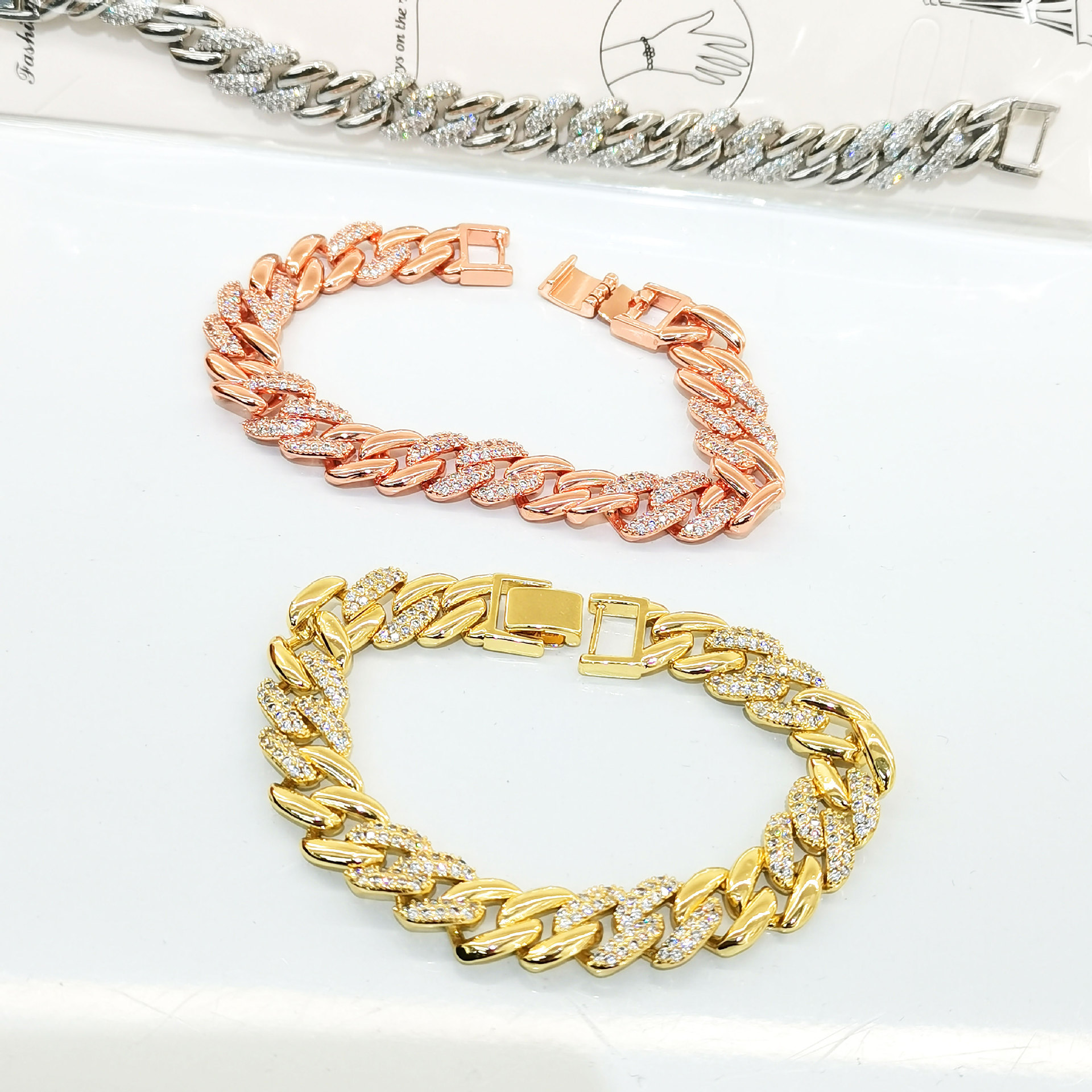 European and American men's HIPHOP bracelets, Cuban diamond-encrusted copper gold-plated artificial bracelets, cross-border hip-hop accessories Application Scenario