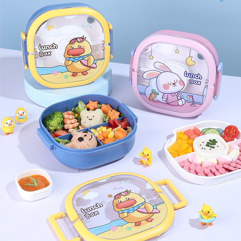 小学生卡通饭盒儿童午餐盒分格塑料可进微波炉加热密封保鲜便当盒