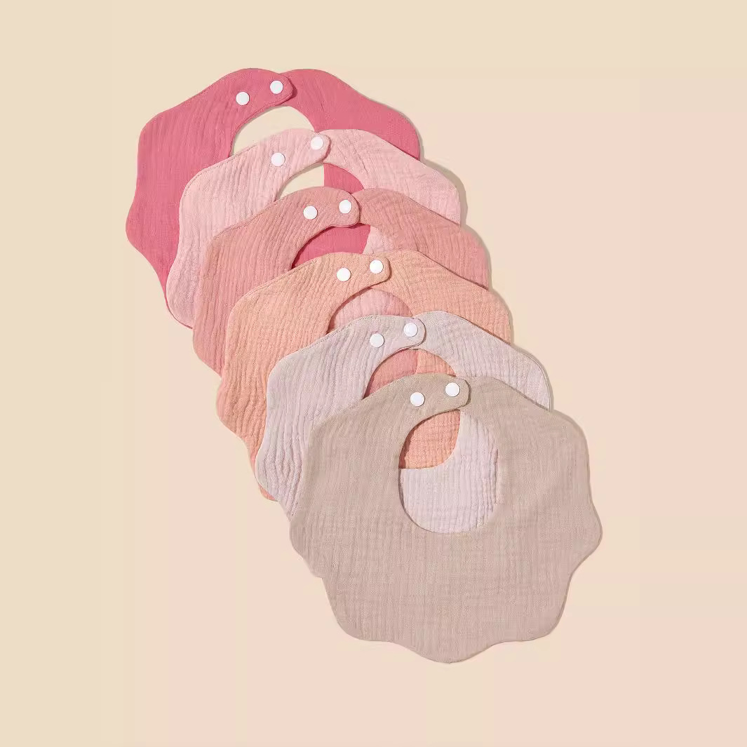 muslin绉布口水巾防脏防吐奶新生围兜360围嘴