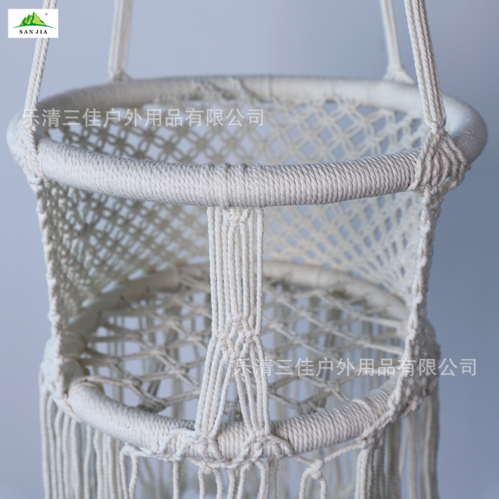 Factory direct sales of ins hanging chairs, Nordic style indoor cotton rope woven children's hanging baskets, tassels, balcony children's swings details Picture