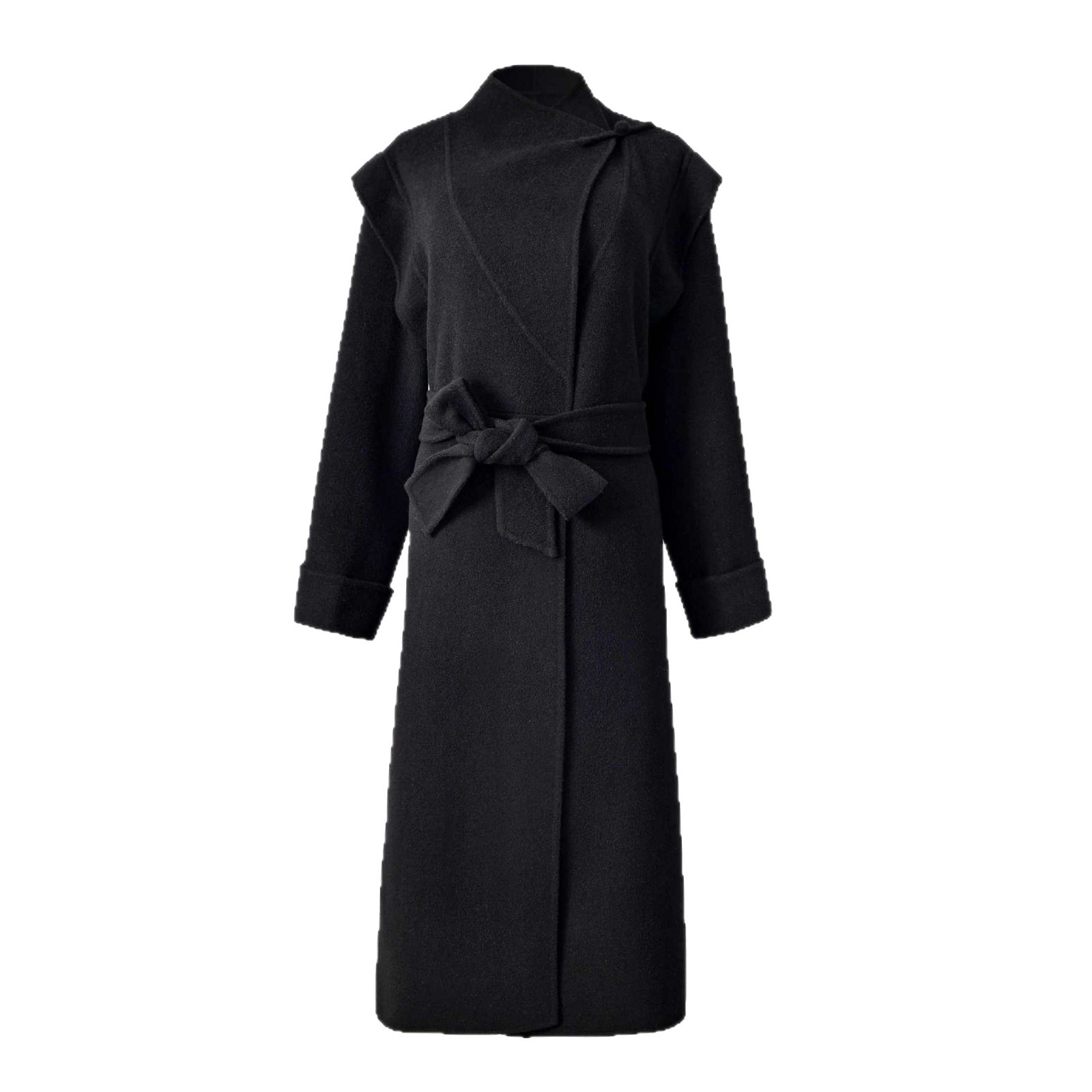 2025 New Chinese-style Australian wool Double-sided cashmere Chinese-style coat for women, mid-length black woolen wool coat with buttons Item Picture
