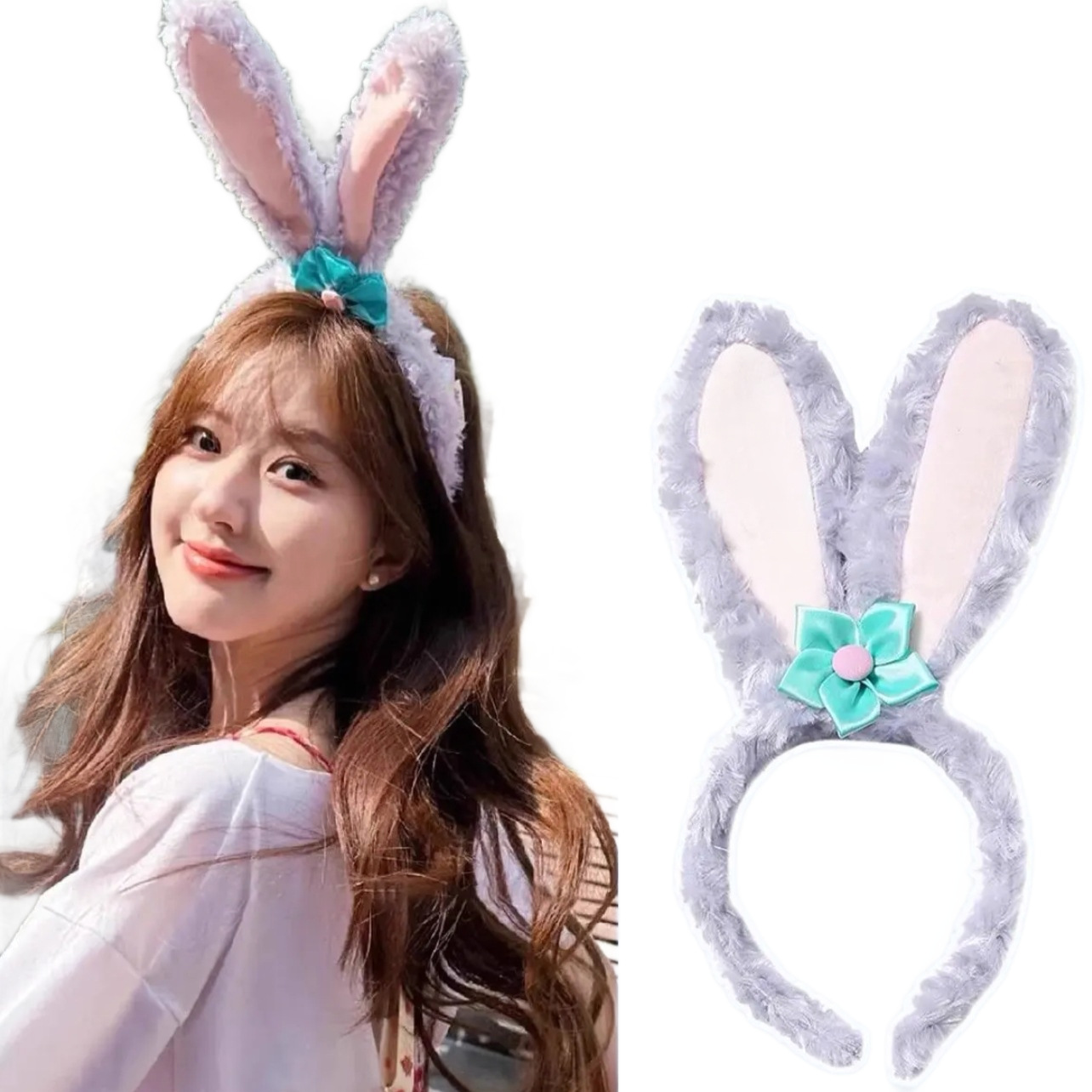 New 14-lamp long-haired rabbit ear headband, led plush luminous toy, flashing headband, performance hair accessory, concert phoenix crown and red wedding dress Item Picture